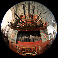 Faro, Catedral da S, Gesamtansicht der Orgel vom Spieltisch aus