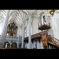 Grlitz, Frauenkirche, Seitlicher Blick auf Orgel und Kanzel