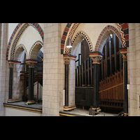 Neuss, Mnster St. Quirin(us), Orgelraum im sdlichen Triforium mit Kronwerk und Pedal