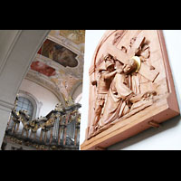 Bamberg, Pfarrkirche Unserer Lieben Frau, Kreuzwegstation an einem nrdlichen Pfeiler mit Blick zur Orgel