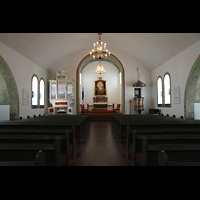 Hafnarfjrur, Kirkja, Innenraum in Richtung Chor mit Barockorgel