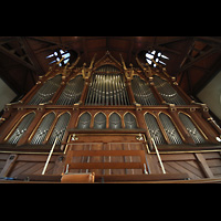 Bergen, Johanneskirke, Orgel mit Spieltischrckwand perspektivisch