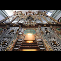 Salzburg, Stiftskirche St. Peter, Hauptorgel mit Spieltisch perspektivisch
