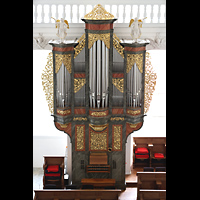 Disentis, Benediktinerkloster, Klosterkirche St. Martin, Chororgel von oben