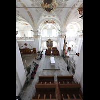 Disentis, Benediktinerkloster, Klosterkirche St. Martin, Querhaus mit Chororgel von oben
