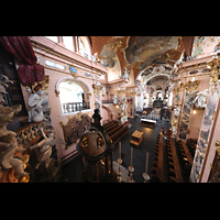Einsiedeln, Benediktinerabtei, Blick �ber die Hauptaltarfiguren in den unteren Chor mit Psallierorgel