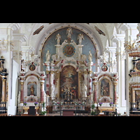 Engelberg, Klosterkirche (Chororgel), Hochaltar mit Gem�lde Mar� Himmelfahrt von F.J. Spiegler aus Wangen (1734)