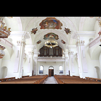 Engelberg, Klosterkirche (Chororgel), Innenraum in Richtung Hauptorgel