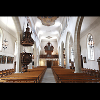 Luzern, Franziskanerkirche St. Maria in der Au, Hauptschiff in Richtung Orgel