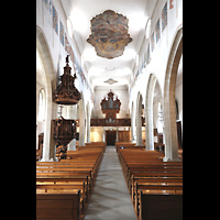 Luzern, Franziskanerkirche St. Maria in der Au, Hauptschiff in Richtung Orgel