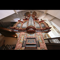 Muri, Klosterkirche (Epistelorgel), Evangelienorgel mit Spieltisch perspektivisch
