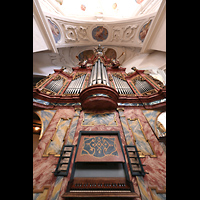 Muri, Klosterkirche (Epistelorgel), Evangelienorgel mit Spieltisch perspektivisch