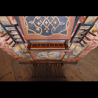 Muri, Klosterkirche (Epistelorgel), Spieltisch der Evangelienorgel von oben