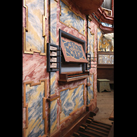 Muri, Klosterkirche (Epistelorgel), Spieltisch der Evangelienorgel seitlich