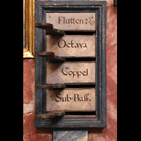 Muri, Klosterkirche (Epistelorgel), Linke Registerstaffel der Evangelienorgel