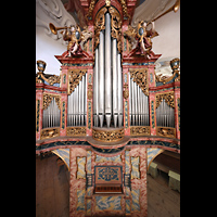 Muri, Klosterkirche (Epistelorgel), Evangelienorgel mit Spieltisch