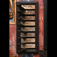 Muri, Klosterkirche (Epistelorgel), Linke Registerstaffel der Epistelorgel