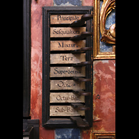 Muri, Klosterkirche (Epistelorgel), Rechte Registerstaffel der Epistelorgel