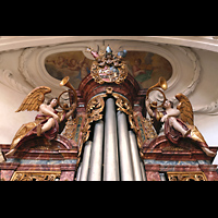 Muri, Klosterkirche (Epistelorgel), Figurenschmuck auf der Epistelorgel