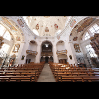 Muri, Klosterkirche (Epistelorgel), Blick vom Chorgitter in Richtung Hauptorgel