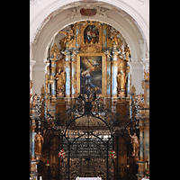 Muri, Klosterkirche (Epistelorgel), Blick �ber das R�ckpositiv zum Chorraum mit Hochaltar