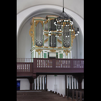 Berlin (Lichtenberg), Kirche zur frohen Botschaft, Karlshorst (Amalien-Orgel), Orgelempore seitlich