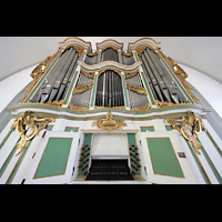 Berlin (Lichtenberg), Kirche zur frohen Botschaft, Karlshorst (Amalien-Orgel), Orgel mit Spieltisch perspektivisch