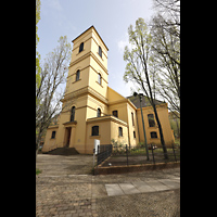 Berlin - Charlottenburg, Luisenkirche, kleine Orgel, Ansicht mit Turm von Sdwesten