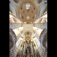 Dresden, Frauenkirche, Blick �ber Hochaltar und Orgel zur Kuppel mit Gem�lden von Christoph Wetzel