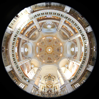 Dresden, Frauenkirche, Gesamter Innenraum - Blick in die Kuppel mit Gem�lden von Christoph Wetzel