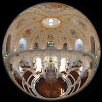 Dresden, Frauenkirche, Blick vom Kuppelumgang zur Orgel und in die Kuppel mit Gem�lden von Christoph Wetzel