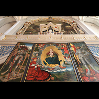 Halle (Saale), Marktkirche unserer Lieben Frauen (Chororgel), Altarbild von Lucas Cranach d.�. (1529) an der Ostwand mit Chororgel