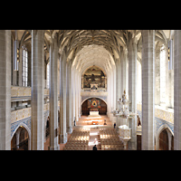Halle (Saale), Marktkirche unserer Lieben Frauen (Chororgel), Blick vom Hauptorgelspieltisch zur Chororgel an der Ostwand
