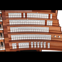 Hamburg - Harvestehude, Hauptkirche St. Nikolai (Taufkapelle), Rechte Registerstaffel am Hauptorgelspieltisch