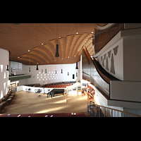 Hamburg - Harvestehude, Hauptkirche St. Nikolai (Taufkapelle), Seitlicher Blick von der Hauptorgelempore in die Kirche und zum Chorwerk (li.)