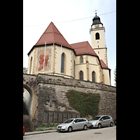 Horb, Stiftskirche Heilig Kreuz (kath.), Ansicht vom Sommerhaldeweg von Osten