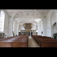 Horb, Stiftskirche Heilig Kreuz (kath.), Innenraum in Richtung Orgel