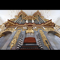 Horb, Stiftskirche Heilig Kreuz (kath.), Orgel mit Spieltisch perspektivisch