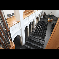 K�ln (Cologne), Trinitatiskirche, Blick entlang der Pedalpfeifen nach unten in die Kirche