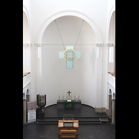 K�ln (Cologne), Trinitatiskirche, Blick vom mechanischen Spieltisch �ber das R�ckpositiv zum mobilen Spieltisch
