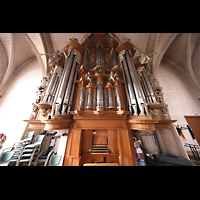 Marburg, St. Marien, Orgel mit Spieltisch perspektivisch