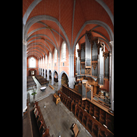 Marienstatt, Abteikirche, Blick vom gegen�berliegenden Bauger�st auf die Orgel und ins Langhaus