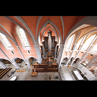 Marienstatt, Abteikirche, Blick vom gegen�berliegenden Bauger�st auf die Orgel und in den Chor