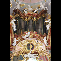 Ochsenhausen, Klosterkirche St. Georg, Oberes Prospektfeld mit Figurenschmuck