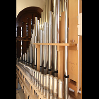 Pfeifen im Schwellwerk, vorne die Voix humaine und Clarinette Rheine, St. Dionysius, Pfeifen im Schwellwerk, vorne die Voix humaine und Clarinette