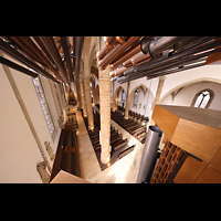 Blick vom Positiv unter den Chamaden in die Kirche Rheine, St. Dionysius, Blick vom Positiv unter den Chamaden in die Kirche