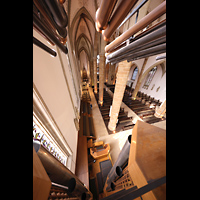 Blick vom Positiv unter den Chamaden in die Kirche Rheine, St. Dionysius, Blick vom Positiv unter den Chamaden in die Kirche