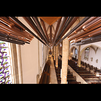 Blick vom Positiv unter den Chamaden in die Kirche Rheine, St. Dionysius, Blick vom Positiv unter den Chamaden in die Kirche