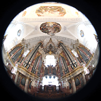 Weingarten, Basilika St. Martin - Groe Orgel, Gabler-Orgel und Deckengewlbe (beleuchtet)