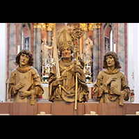 W�rzburg, Neum�nster, Mauer zum Hochchor mit den B�sten der 3 Frankenapostel